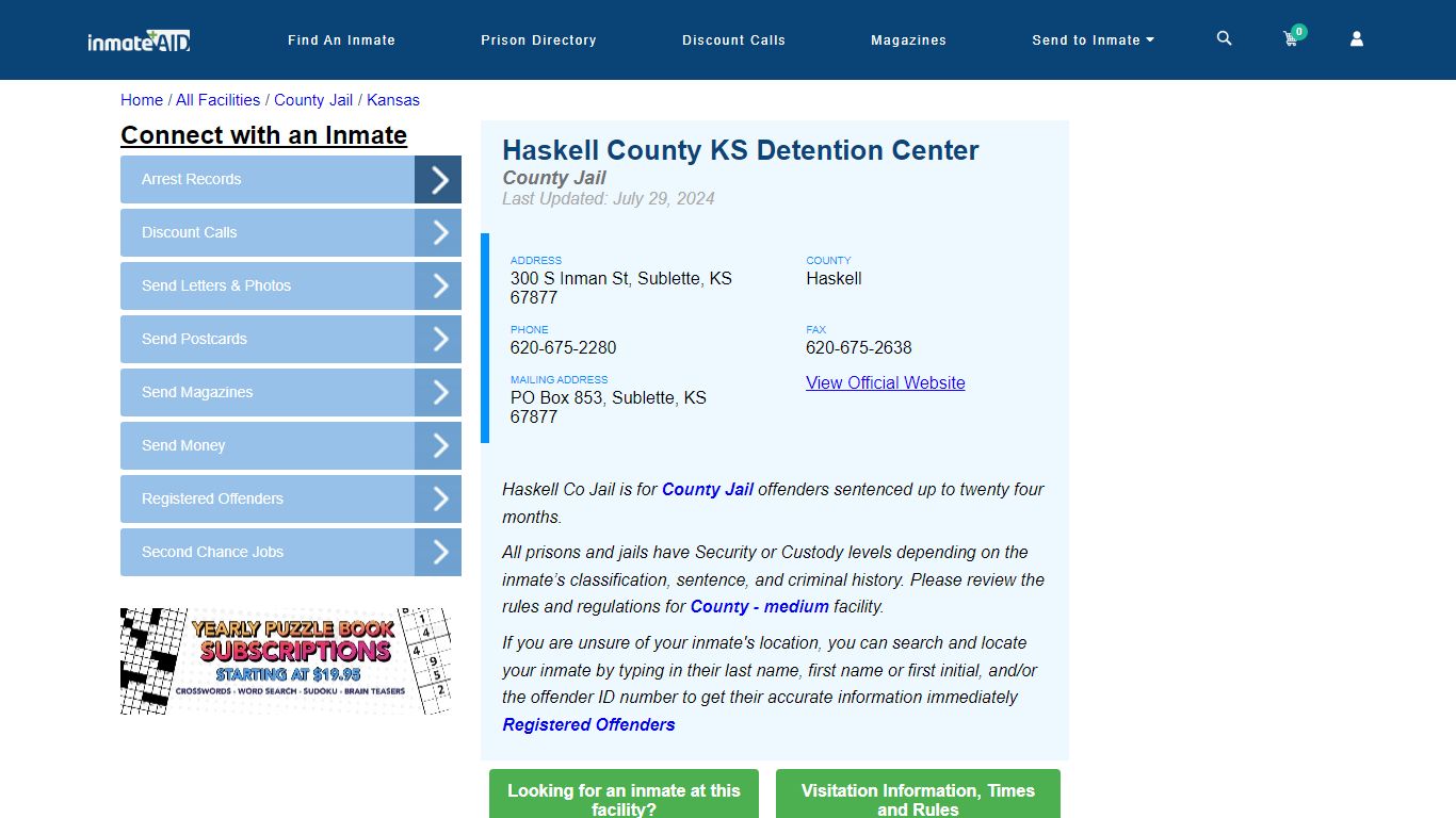 Haskell County KS Detention Center - Inmate Locator