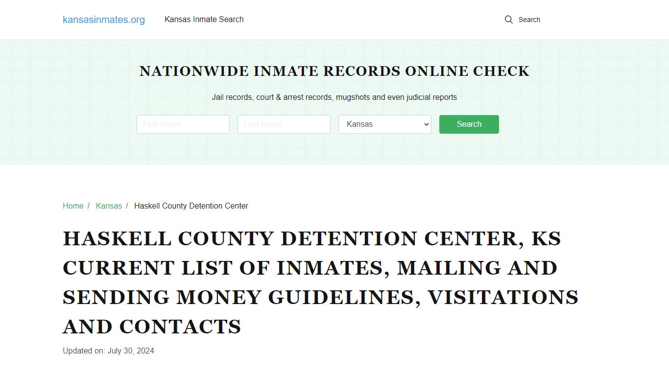 Haskell County Detention Center, KS: Offender Locator, Visitation ...